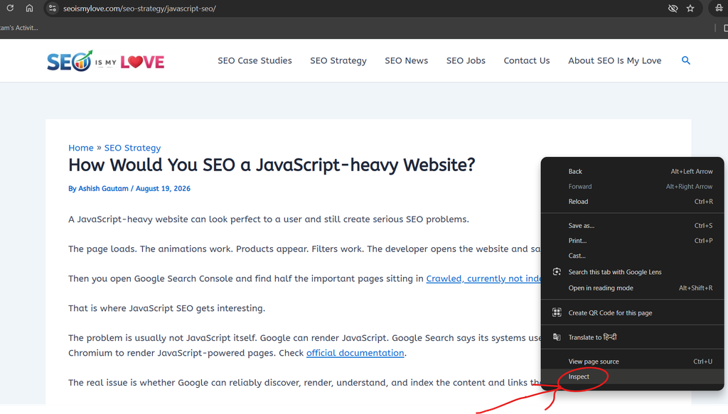 inspect menu in chrome devtools
