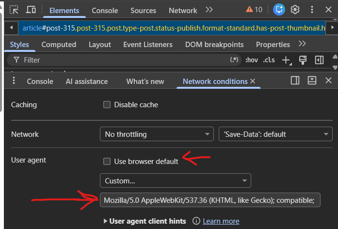 change browser agent in chrome