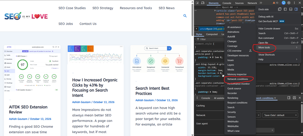 Network conditions in chrome Devtools