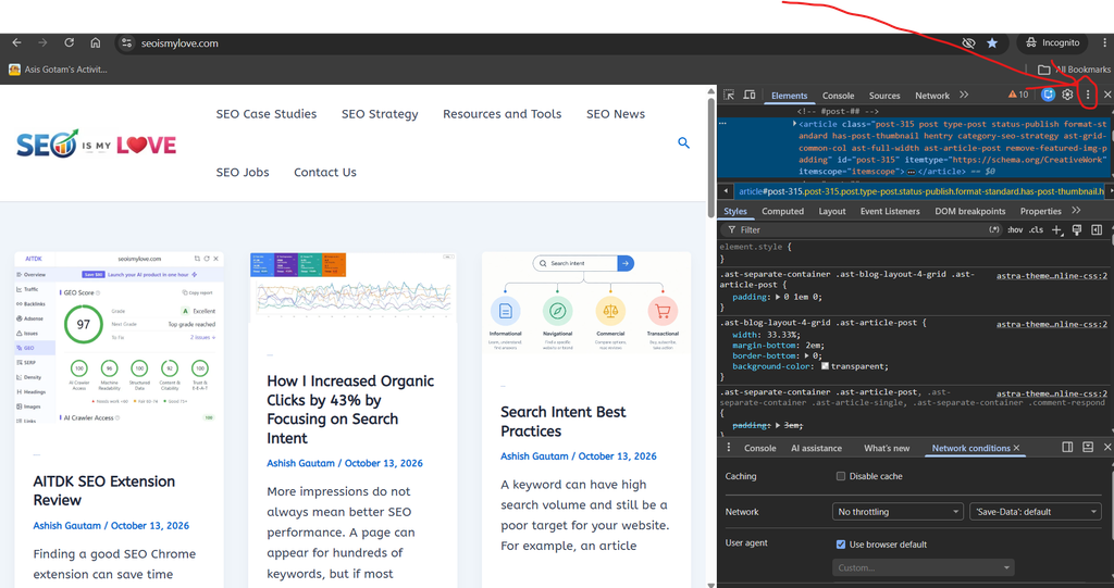 Three-dot menu in the top-right corner of DevTools